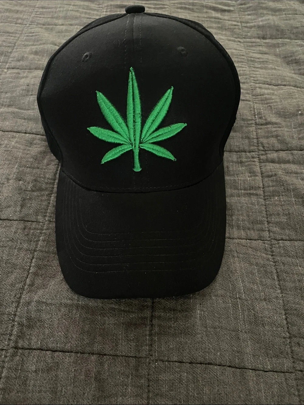 Black fit Baseball Cap with Green Leaf Embroidery